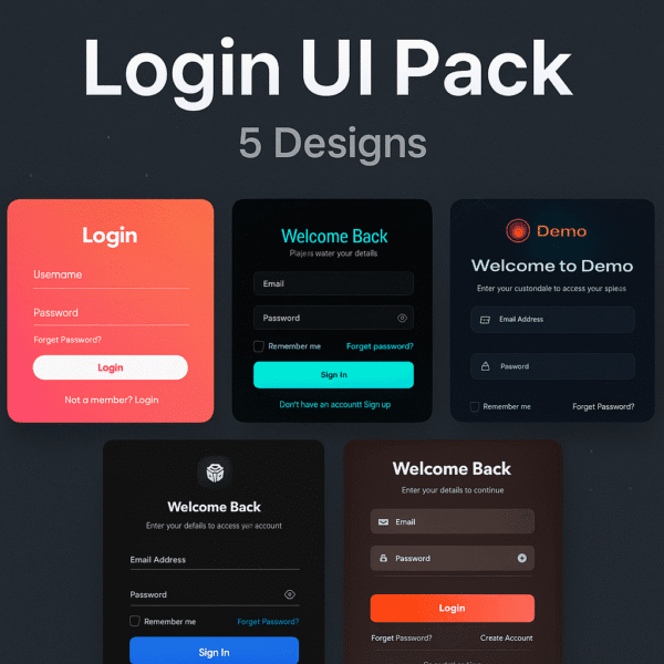 Login Form Pack – 5 Responsive & Animated UI Designs (HTML, CSS, JS)